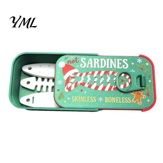 Portable Jewelry Organizer Christmas Sardine Tin Shaped Box, Travel Jewellery Storage Case with Decorative Gift Fish Bone Divider, Mini Necklace
