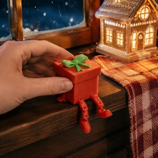 Рождественские украшения для витрин 3D-печатная фигурка подарочной коробки с подвижными ногами, настольное украшение, забавная фигурка-сиделка для полки, декоративные