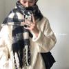 Korean Style Plaid Scarf for Women Mohair Soft Thickened  Warm Soft Girl Tassel Versatile Small Version Trendy Scarf for Men
