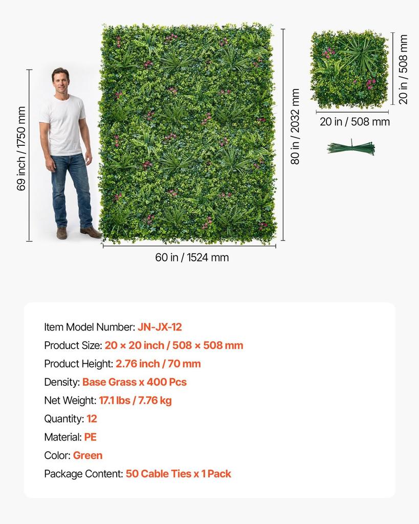 Artificial Plant Wall, 12PCS 50.8 x 50.8 cm Artificial Boxwood Panels, Sun Protection Greenery Backdrop Privacy Hedge Fence, Fake Grass Wall Screen