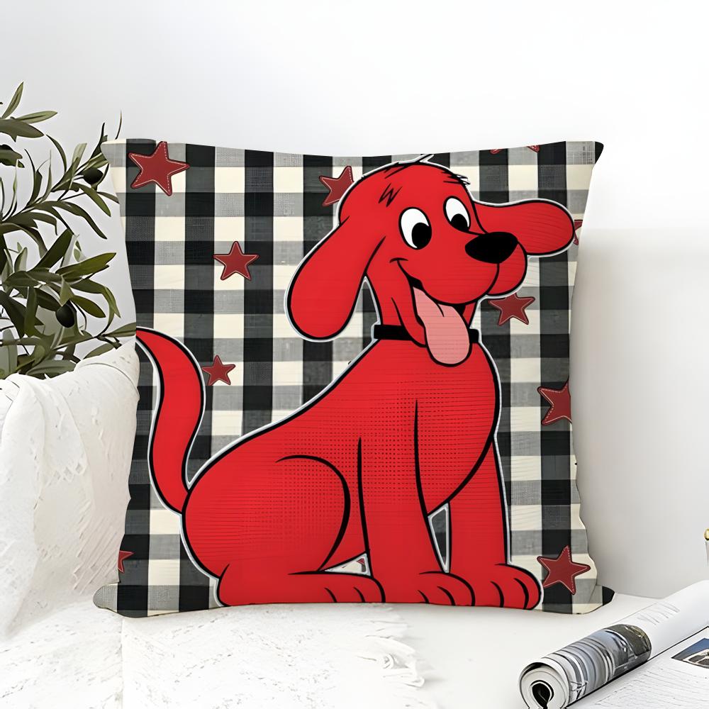 Pillow Case Cotton Linen Fabric Square Zipper Pillowcase Home Decorative Living Room Comic Cartoon C-Clifford The Big Red Dog 2