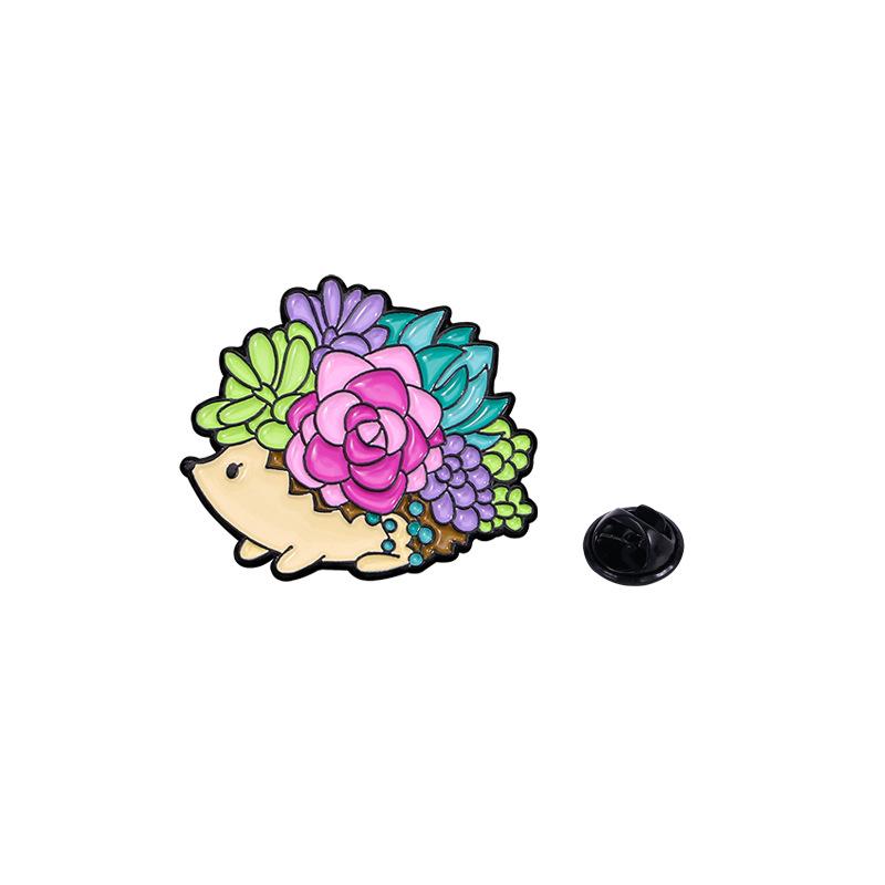 Cute Succulent Plant Enamel Brooch Cartoon Colorful Animal Butterfly Turtle Hedgehog Whale Badge Spring Summer Lapel Pin