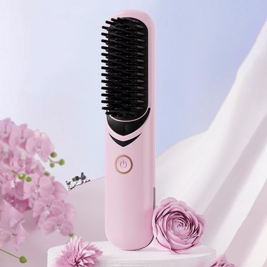 Беспроводной выпрямитель для волос с 3 регулируемыми температурами, быстрый нагрев, портативная дорожная горячая щетка с отрицательными ионами, электрическая расческа для укладки вьющихся волос, распутывающая их
