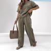 New Women's Two-piece Set Large-sized Embroidered Casual Suit High-waisted Loose Trousers