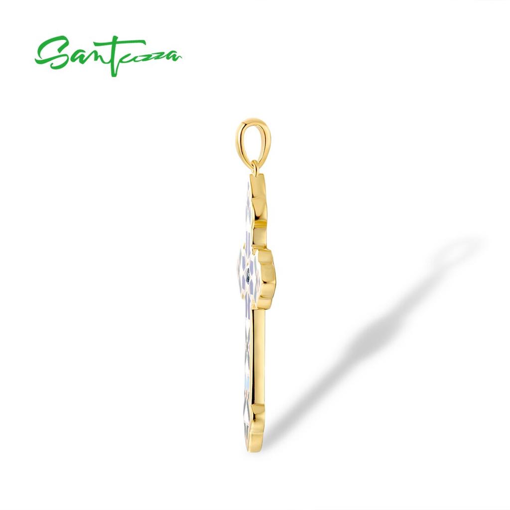 Подвеска из чистого серебра 925 пробы для женщин, сверкающая синяя шпинель, многоцветная эмаль, крест, ювелирное украшение ручной работы