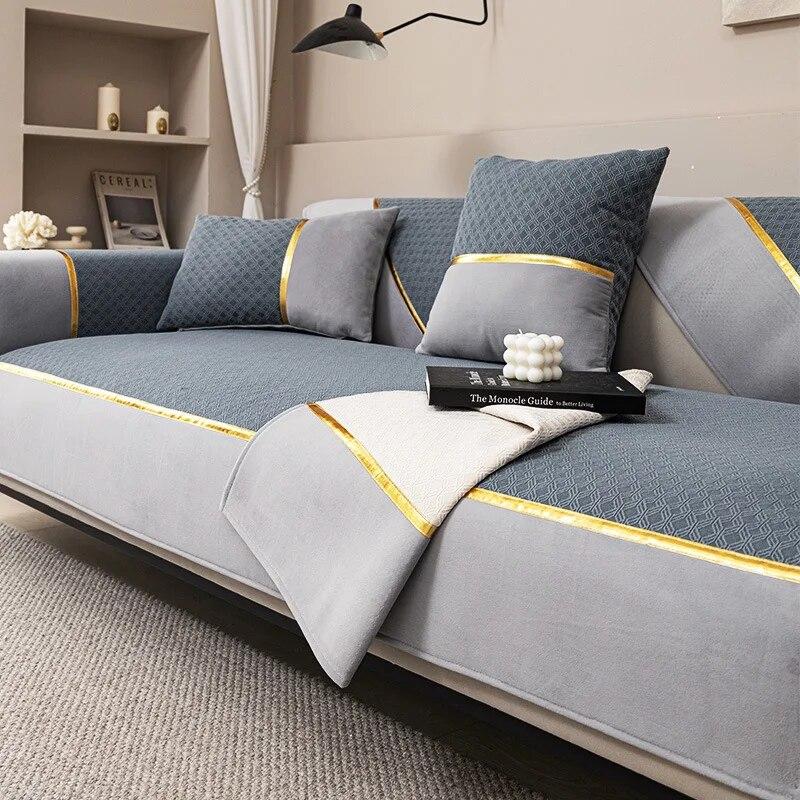Легкая роскошная диванная подушка из синели, универсальный чехол Four Seasons, однотонный золотой коврик для дивана с краями, нескользящий L-образный чехол для дивана