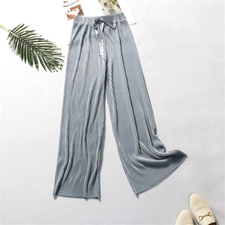 High Waist Sagging Loose Pants Chiffon Ice Silk Nine-point Pants Pleated Wide-leg Pants
