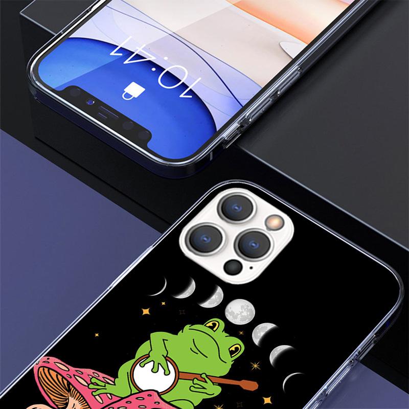 Коттеджкор Лягушка Гриб Кавайный Чехол для Телефона Для iPhone 17 Air 16 Pro Max 16E 15 + 14 Plus 11 12 13 Mini 7 8 SE Подарок Печатная Крышка