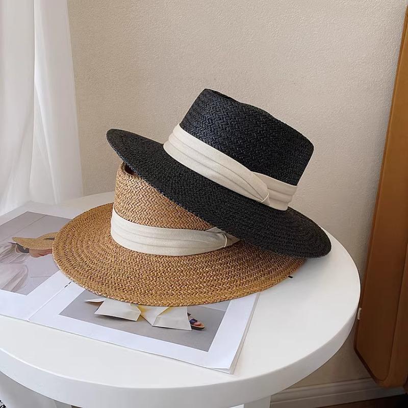 Triple Fold French Straw Hat Women's Summer Beach Vacation Flat Top Hat Korean Edition Woven Hat Beach Sunscreen
