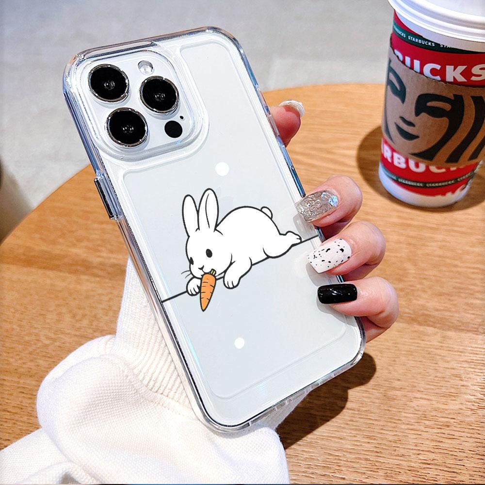 Cartoon White Rabbit with Carrot lucency Phone Case for IPhone 14 15 16 13 12 11 17 Pro Max 12 13 Mini Soft Cover