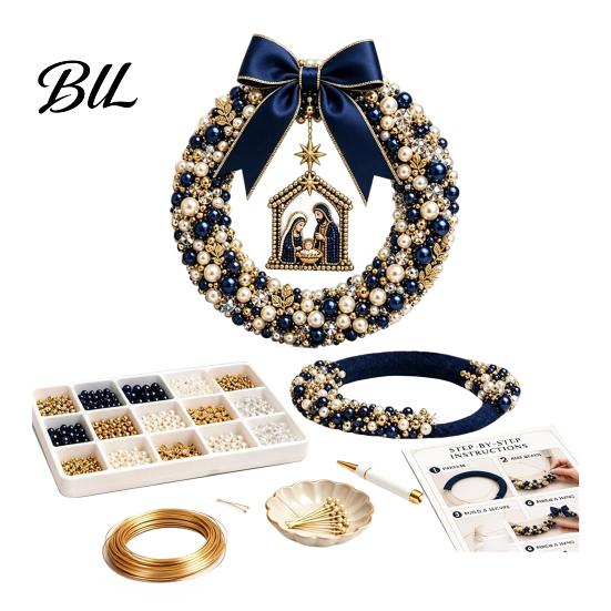 Craft Kits for Adults DIY Christmas Pearl Wreath Kit, Handmade Beaded Holiday Door Decor, Elegant Seasonal Home Decor Wall Hanging Project Art