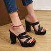 Women Retro Sandals  Summer High Heel Platform Slippers Woman Fashion Outdoor Bright Leather Comfort Peep Toe Casual Sandals