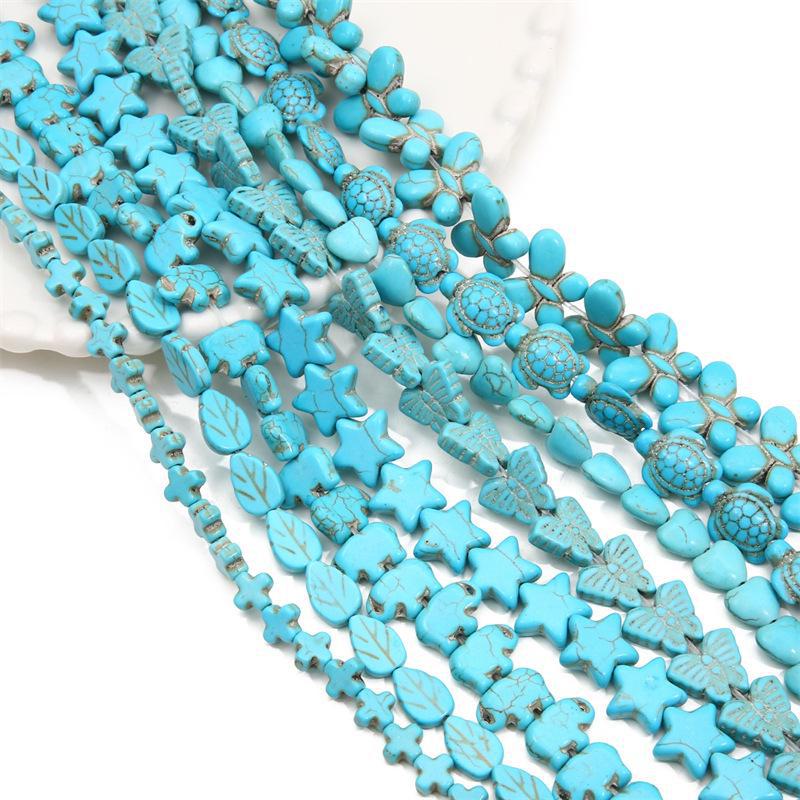 Synthetic Blue Turquoise DIY Jewelry Twisted and Special-Shaped Beads with Abacus and Animal Spacer Styles