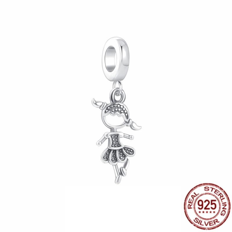 925 Sterling Silver Little Girl And Little Boy Dangle Charm Beads Fit Sweet Fasion Bracelet Bangle Diy Jewelry Gift