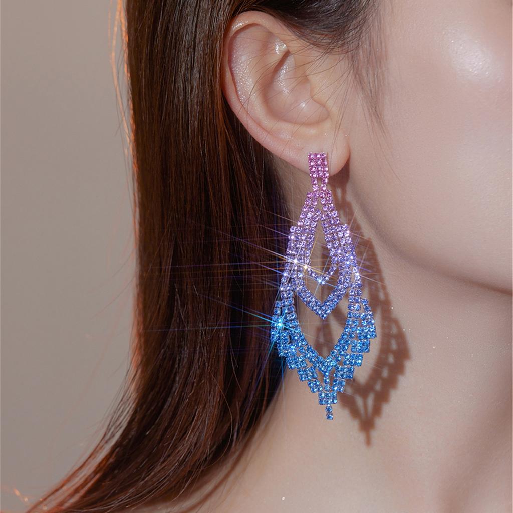 New Jewelry Senior Sense Of Super-Flash Full Diamond Long Earrings Luxury Temperament Bridal Earrings Women's Earrings 1 Pair