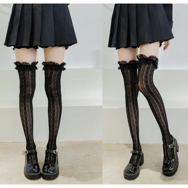 Женские кружевные высокие гольфы в стиле Лолита, женские милые ультратонкие сексуальные чулки в стиле колледжа