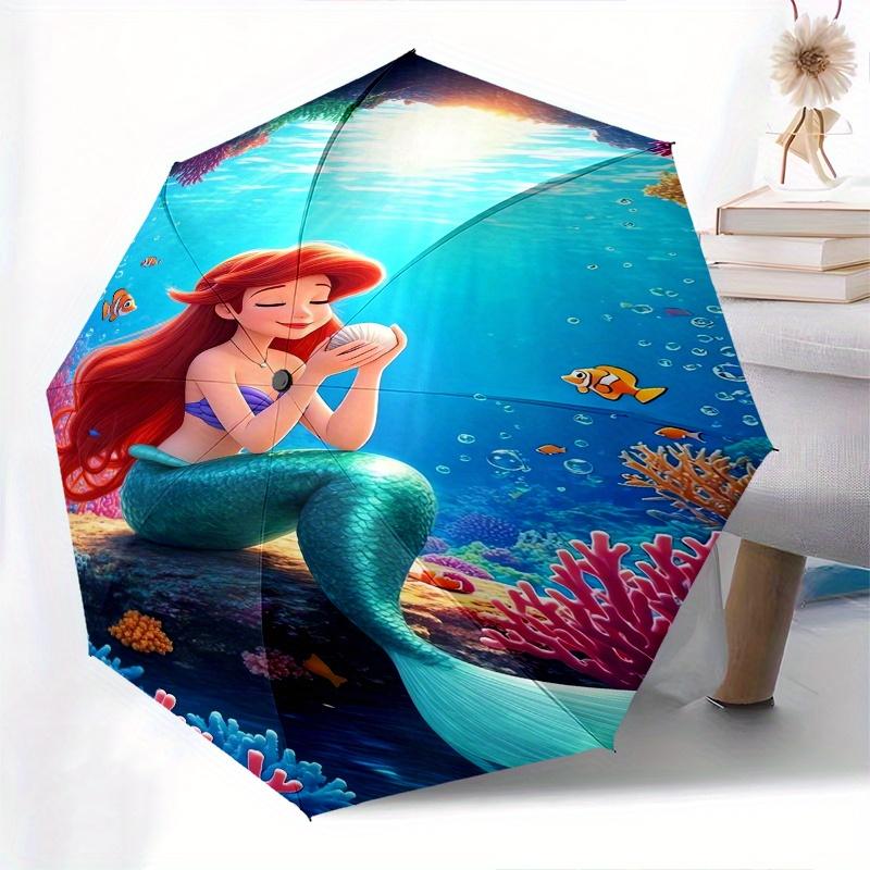 Mermaid,Underwater Automatic Folding Umbrella Simple 8 Rib Design, Bright Cartoon Pattern, Durable Iron Frame, Suitable For Travel, Outdoo