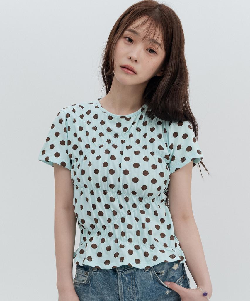 HIGH SCHOOL DISCO Dot Line Shirring Short Sleeve_Mint
