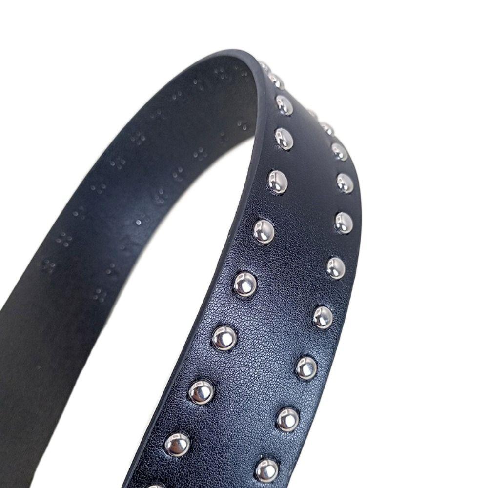Trendy Punk Rivet Belts Double Hole Eyelet Grommet Buckle Waist Belt Casual PU Leather Waistband