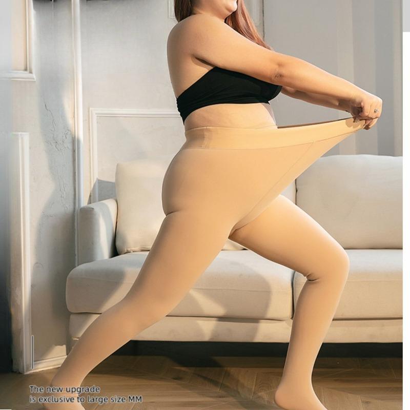Женские леггинсы большого размера с эффектом голых ног, колготки телесного цвета для весны, осени и зимы, флисовые, утепленные