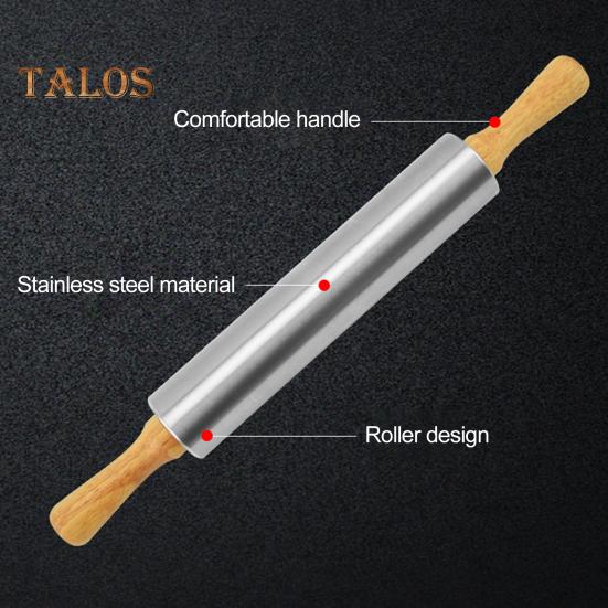 Stainless Steel Rolling Pin for Baking Pizza Dough Bread Pie Pastry Rollers with Wooden Handles Adjustable Thickness Kitchen Tools