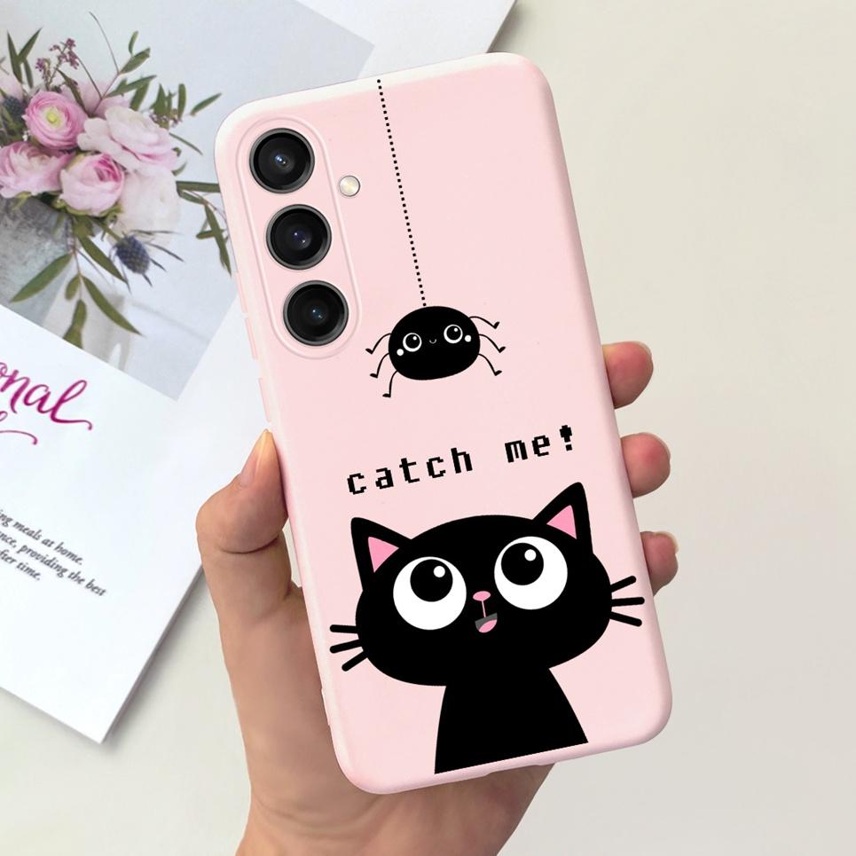 Для чехла Samsung Galaxy A35 A25 2023 5G Case SM-A356B SM-A256B Черный Кот Ночь Луны Модный Coque Etui Матовый Силиконовый Корпус