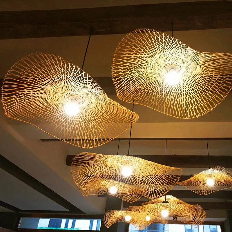 1Pcs Hand Woven Bamboo Pendant Lights Southeast Asia Dia 35cm Rattan Wicker Chandelier Dining Rroom Bamboo Art Lamp