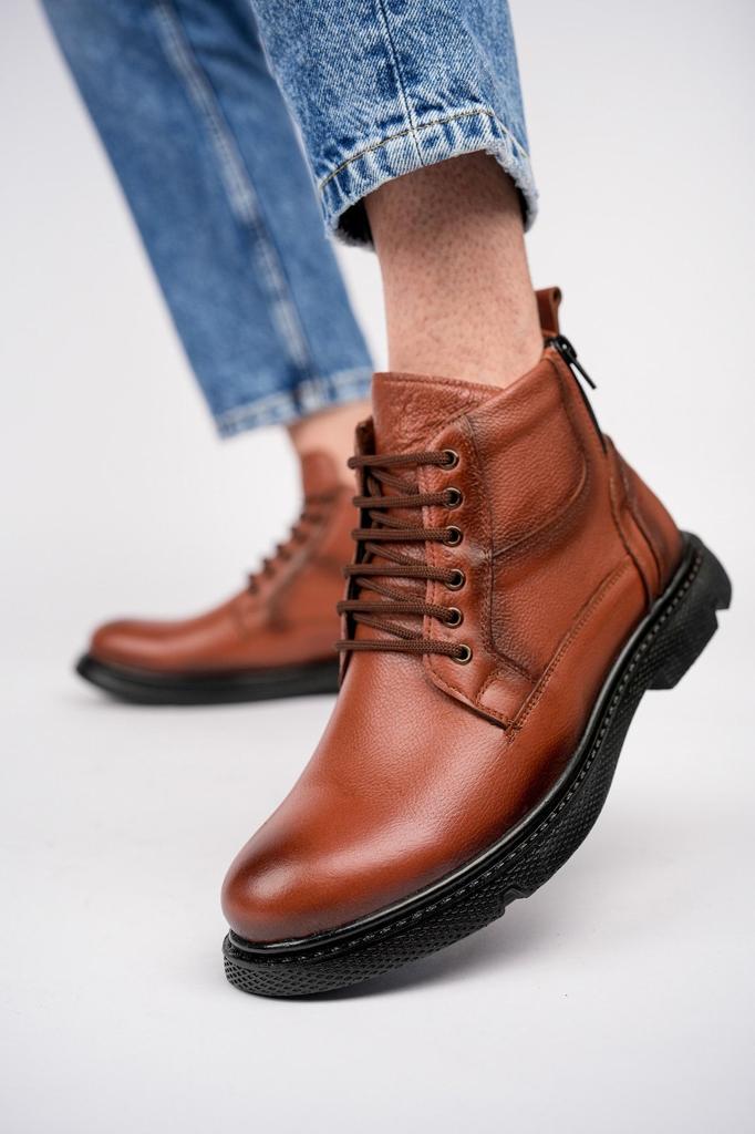 Men's Fashion Genuine Leather Flat Heeled Booties Bootie Tan Leather Boots Shoes