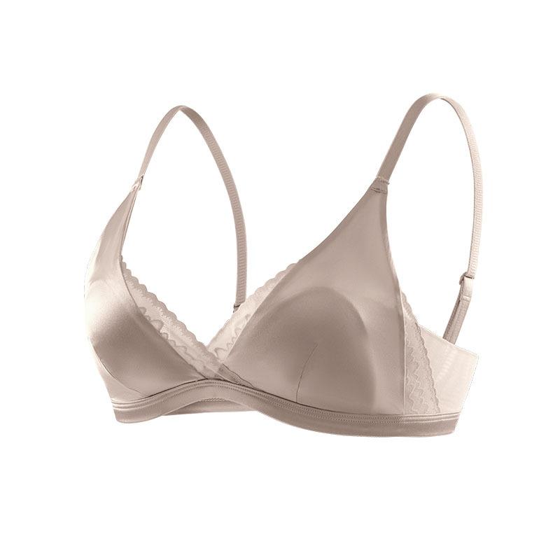 Silk stretch satin ultra-thin triangle cup underwear, mulberry silk sexy lace V-neck French bra