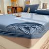 Simple Solid Color Blue Fitted Sheet Set 3Pcs Japanese Style Mattress Cover Skin-friendly Breathable Queen Size Bedding Set