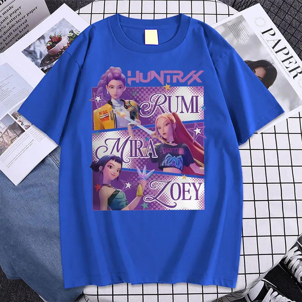 Модная K-pop футболка Охотники на демонов Huntrix Girl Rumi Zoey Mira Графическая футболка Мужская Женская 100% Хлопок Корейская уличная одежда Топ