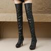 Black White Over the Knee Thigh High Boots Women Winter Party Shoes Thin Heels Elastic Women's Long Boot Large Size 45 Footwear