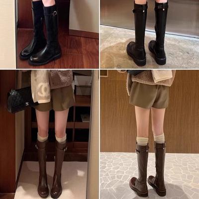 Версия из коровьей кожи~ Сапоги до колена на толстой подошве из натуральной кожи женские 2025 новые тонкие коричневые сапоги высокие сапоги-рыцари