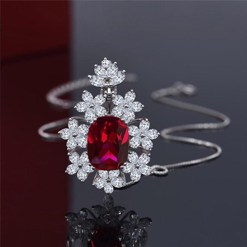 2022 Wedding Necklace for Women Luxury Red/White Cubic Zirconia Bridal Marriage Ceremony Party Pendant Necklace Jewelry