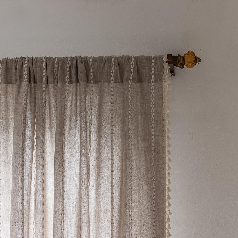 Hot Sale White Bohemian Curtains Farmhouse Living Room Bedroom Striped Embroidery Small Windows Kitchen Curtains Short Curtains
