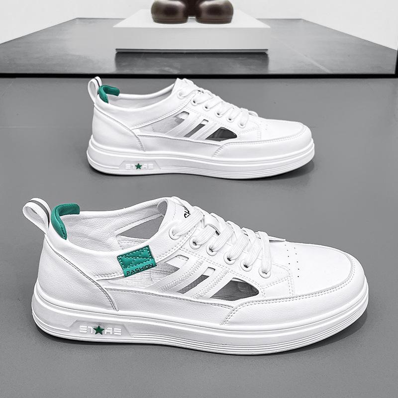 Маленькие белые туфли Мужские повседневные спортивные кеды Легкая мягкая подошва Полые дышащие мужские сандалии