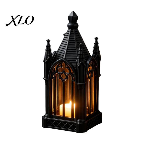 Creative Plastic Sculpture Gothic Cathedral LED Candle Lantern, Church Shaped Flameless Tealight Lamp, Window Sill Decoration Spooky Vintage