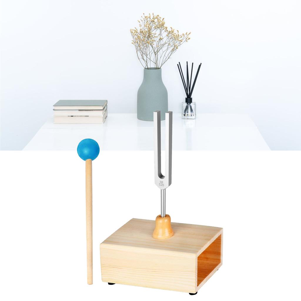 Камертон 528 Гц из алюминиевого сплава, набор с резонаторным ящиком, синий силиконовый молоточек, аксессуары для инструмента