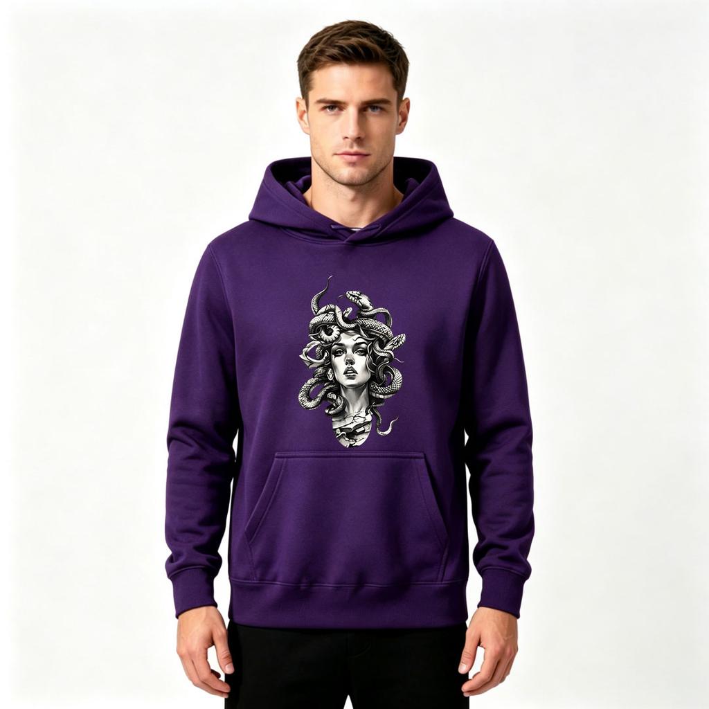 Men's Medusa Snake Print Pullover Hoodie Casual Long Sleeve Sweatshirt