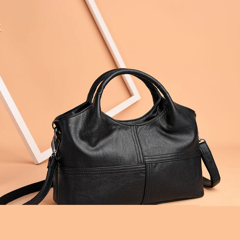 Мягкая кожаная сумка-лоскутное шитье для женщин, вместительная, элегантная и повседневная, однотонная сумка для шопинга и путешествий