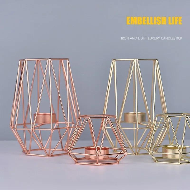 Metal Ornaments Candlestick Container Polygonal Geometry Iron Candlestick Handicraft Simple Aromatherapy Candle Base