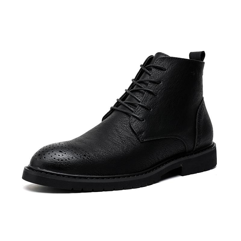 High-top Leather Shoes Men's British Brock Martin Boots Korean Version Retro British Style Business Shoes S54-R