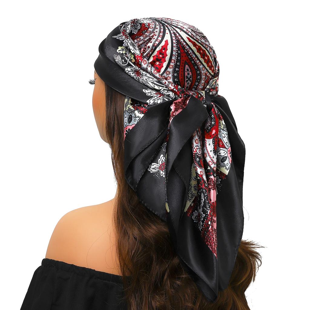 Head Scarf Women Luxury Brand Square 90*90cm Silk Foulard Satin Bandana Cheveux Soft Neckerchief Hijab Hair Scarves For Ladies