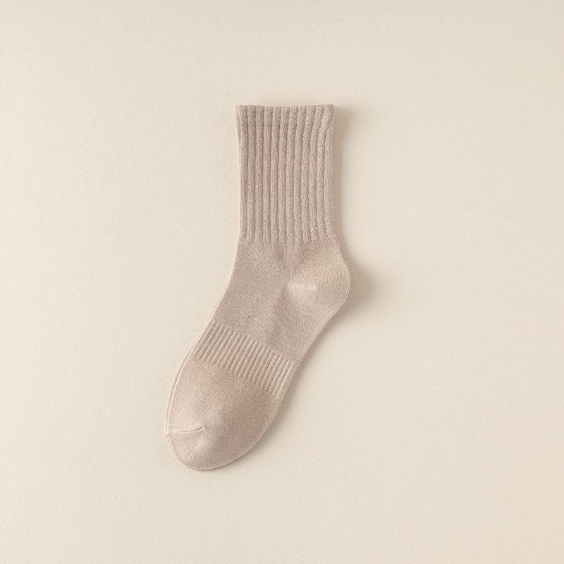 Мужские однотонные носки из чесаного хлопка – осень/зима, средней длины, повседневные и деловые стили с имитацией вручную пришитого носка