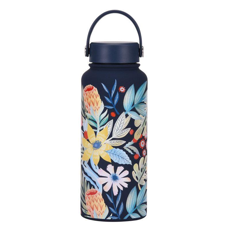2025 New Model 1L Large Capacity Thermos Cup with Wide Mouth, Portable Handle, Sports Water Bottle, Outdoor Printed Water Cup for Women