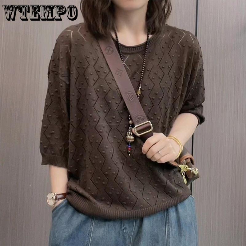 WTEMPO О-образный вырез свободный длинный рукав весна осень свитера женские однотонные повседневные ретротеплые вязаные пуловеры