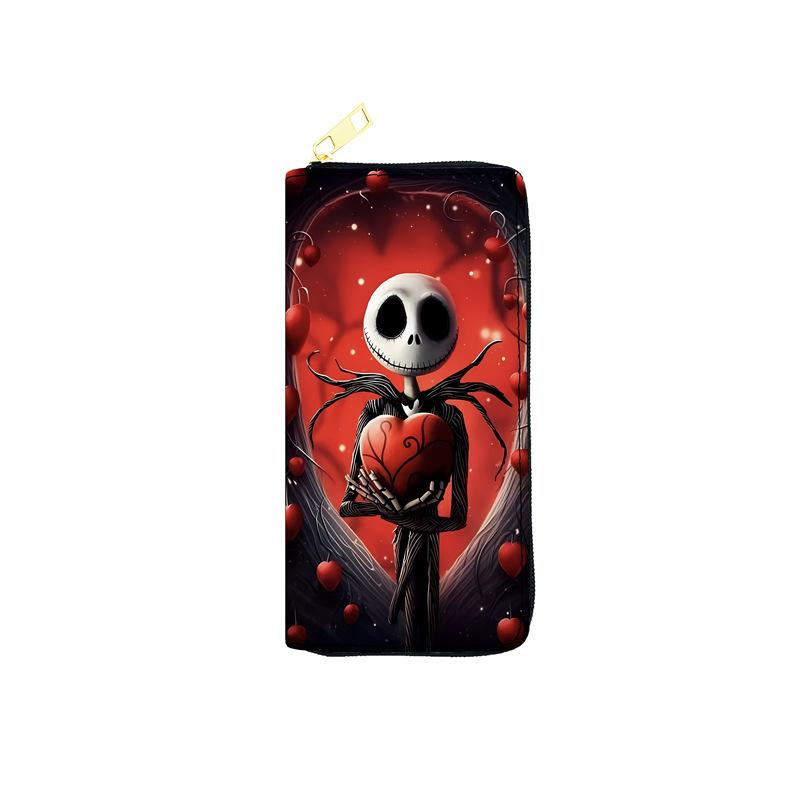 Nightmare Before Christmas PU Wallet for Women Long Zip Purse Single Zipper Clutch Makeup Bag Jack Skellington Print 3pcs