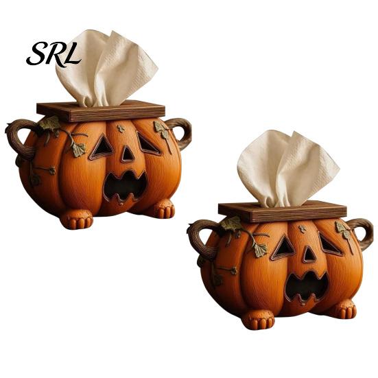 Seasonal Kitchen Counter Accessory Halloween Pumpkin Tissue Box, Resin Decorative Facial Dispenser, Container Creative Paper Towel Holder for