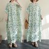 2025 Women Plus Size Summer Dress Floral Casual Vintage Dress Basic Loose Linen Long Dress Maxi