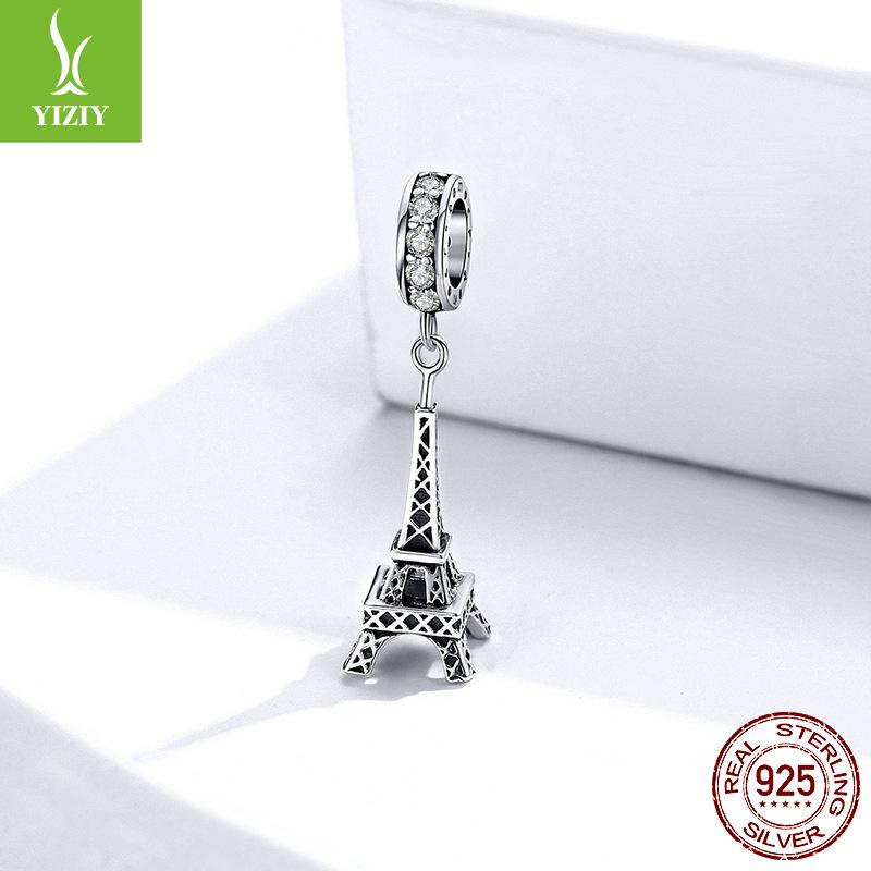 S925 Sterling Silver Hollow Tower Pendant, Retro Romantic Building Bracelet Beaded Bsc154